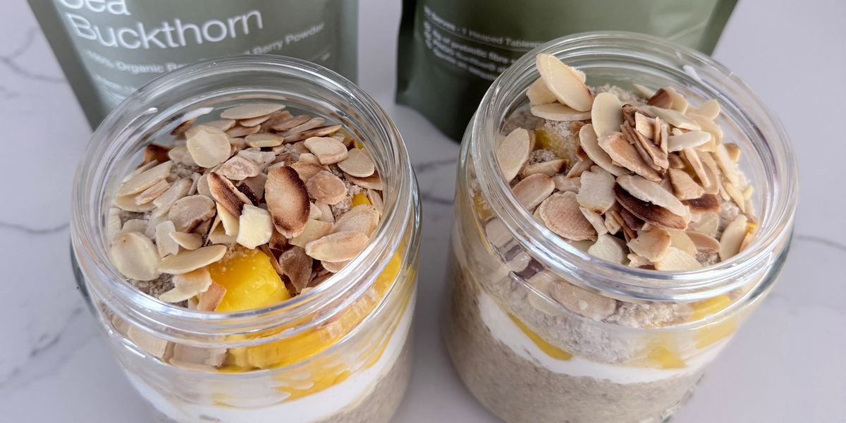 Seed Cycling Mango Chia Pudding with Sea Buckthorn & Gut Fibre